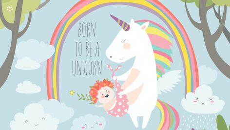 ایلوستریتور تک شاخ با بچه | Unicorn Holding Baby Illustrator