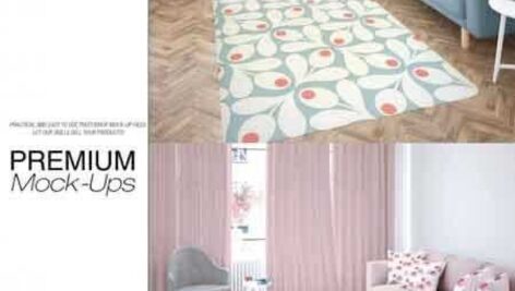 دانلود موکاپ فرش و مبلمان در اتاق پذیرایی | Carpets In Living Room Mockup Set