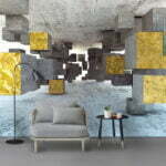 دانلود کاغذ دیواری اتاق نشیمن و اتاق خواب سه بعدی هندسی طلایی پست مدرن