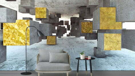 دانلود کاغذ دیواری اتاق نشیمن و اتاق خواب سه بعدی هندسی طلایی پست مدرن