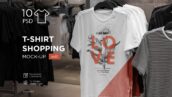 دانلود موکاپ تی شرت در فروشگاه | T-Shirt Shopping Mock-Up