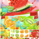 دانلود وکتور طرح های تبلیغاتی میوه و آبمیوه Fresh Juices And Fruits