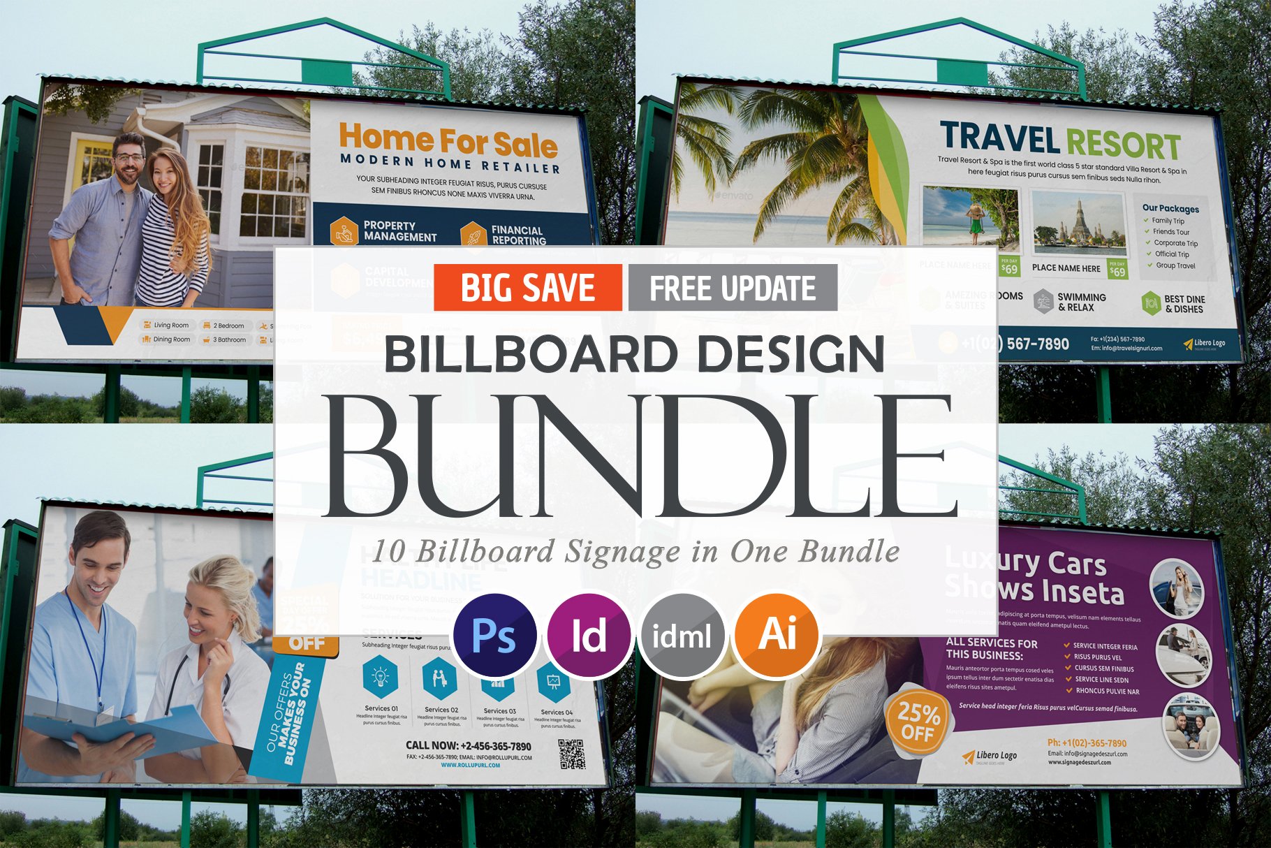 دانلود مجموعه تصاویر لایه باز وکتور و ایندیزاین Billboard Signage Bundle