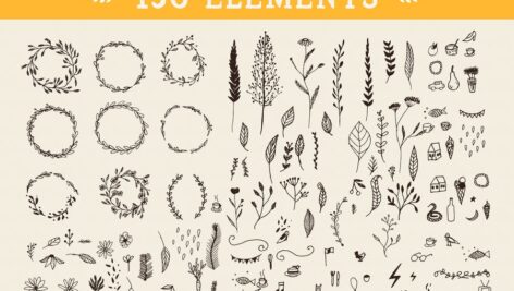 دانلود ۱۵۰ عناصر گرافیکی گل و بوته  ۱۵۰Floral Graphic Elements