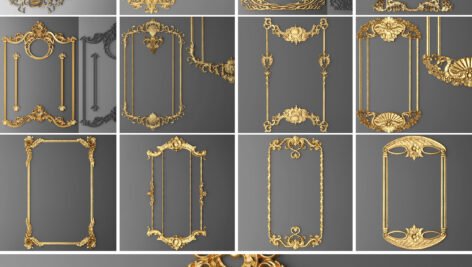دانلود رایگان آبجکت گچ بری طلایی Ornament Details frame 3D model