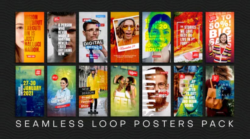 پروژه افترافکت پوسترهای جنبشی Seamless Loop Kinetic Posters