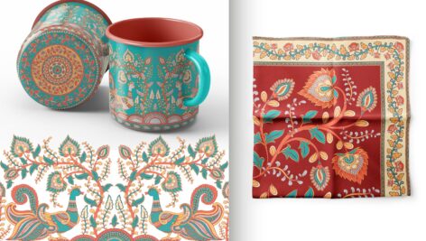 دانلود باندل طراحی و قلمکاری، پترن ، فریم Kalamkari Vector Set Ornaments Bundle