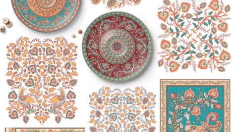 دانلود باندل طراحی و قلمکاری، پترن ، فریم Kalamkari Vector Set Ornaments Bundle