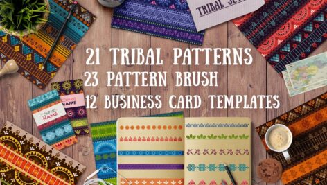 مجموعه پترن، براش و کارت ویزیت قبیله ای Tribal Cards Bundle