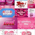 دانلود مجموعه وکتور افکت های سه بعدی متن عاشقانه برای ولنتاین Romantic Valentines 3D Editable Text Effect
