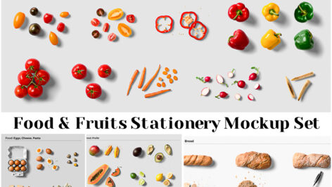 دانلود مجموعه موکاپ PSD میوه و غذا Food and Fruit PSD Stationery Mockup Set