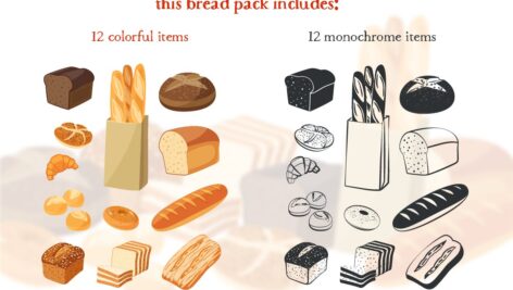 دانلود مجموعه وکتور و لوگو تصاویر نان و نانوایی Bakery assortment vector pack