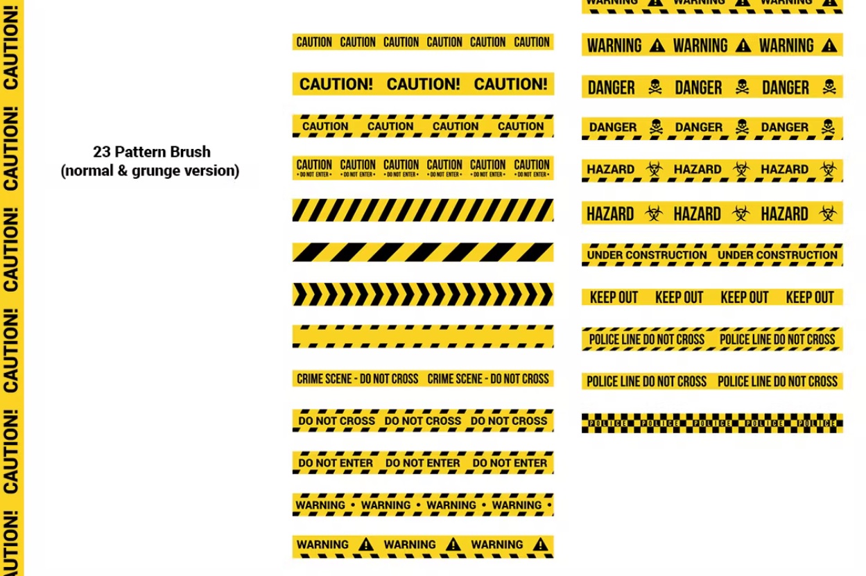 دانلود 23 نوار احتیاط زرد CAUTION TAPES Seamless Pattern Brush