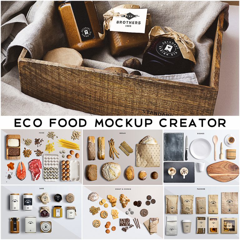 دانلود مجموعه موکاپ آماده مواد غذایی بدون بکگراند Eco Food Mockup Creator