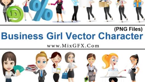دانلود مجموعه PNG وکتور شخصیت دختر Business Girl Vector Character PNG File Pack