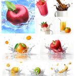 دانلود تصاویر با کیفیت میوه و سبزیجات در مایعات Shutterstock Splashing Fruits