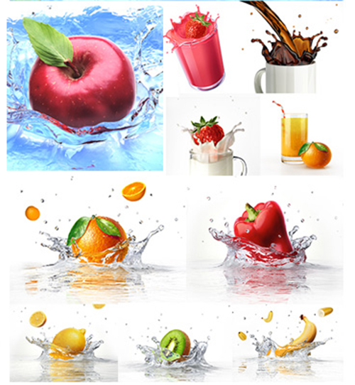 دانلود تصاویر با کیفیت میوه و سبزیجات در مایعات Shutterstock Splashing Fruits 
