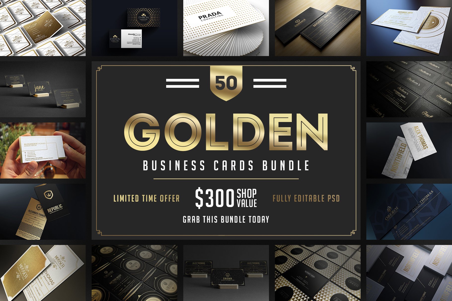 دانلود مجموعه 50 کارت ویزیت طلایی  50Golden Business Cards Bundle