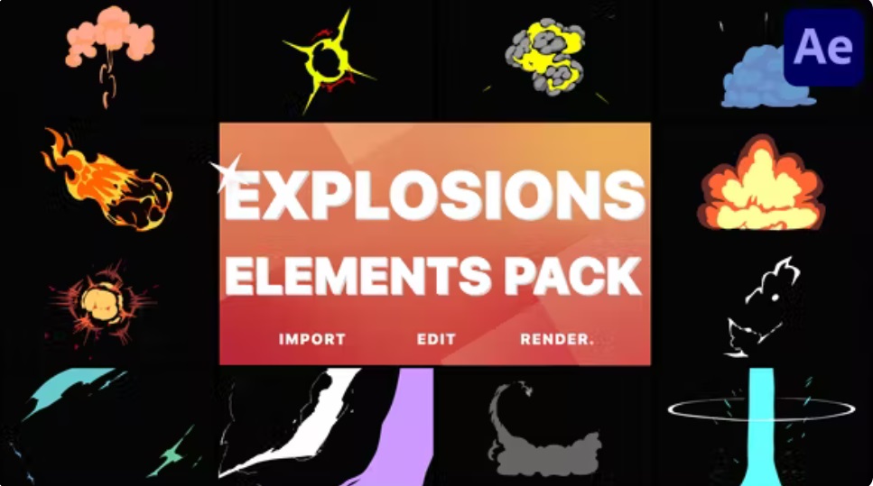 پروژه افترافکت انفجار عناصر Anime Explosion Elements After Effects