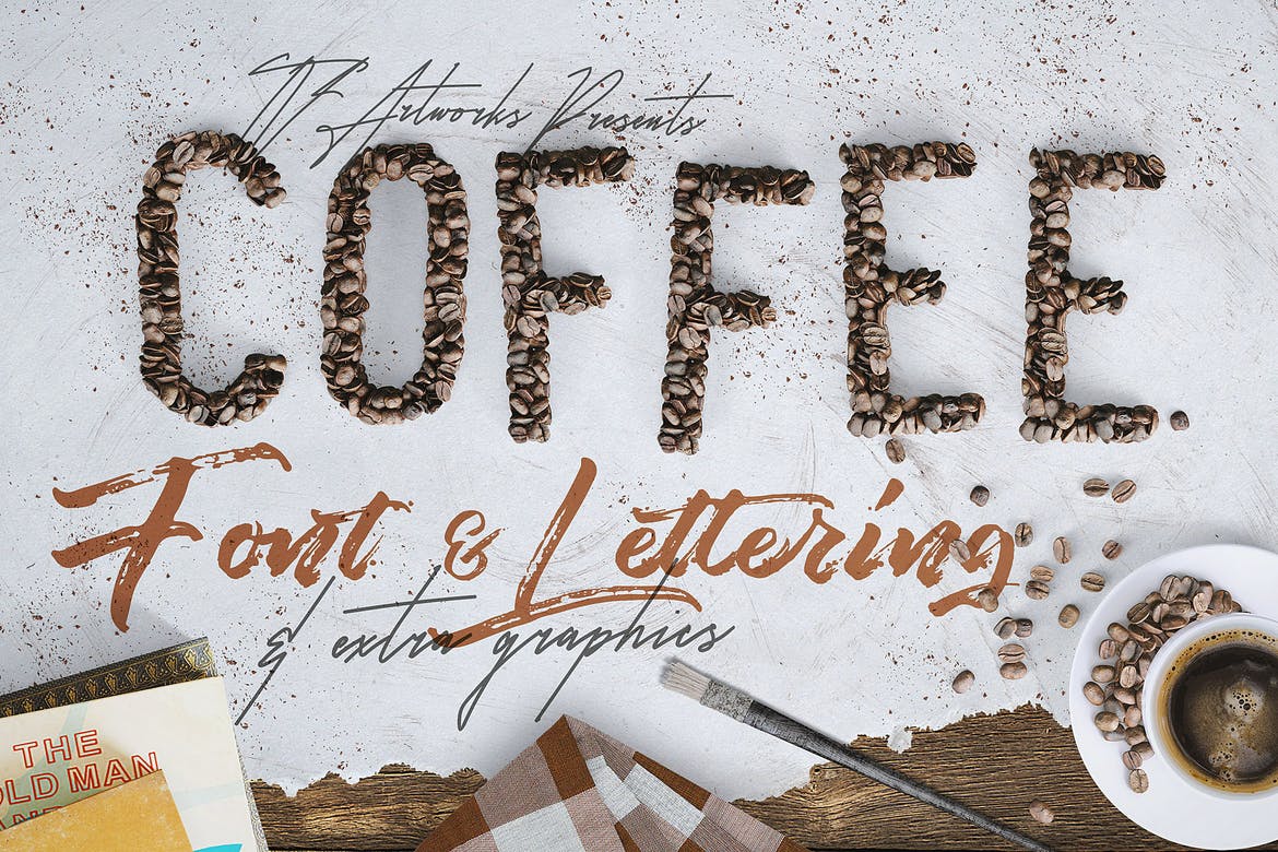 دانلود فونت و حروف به سبک دانه های قهوه Coffee Beans - Font & Lettering
