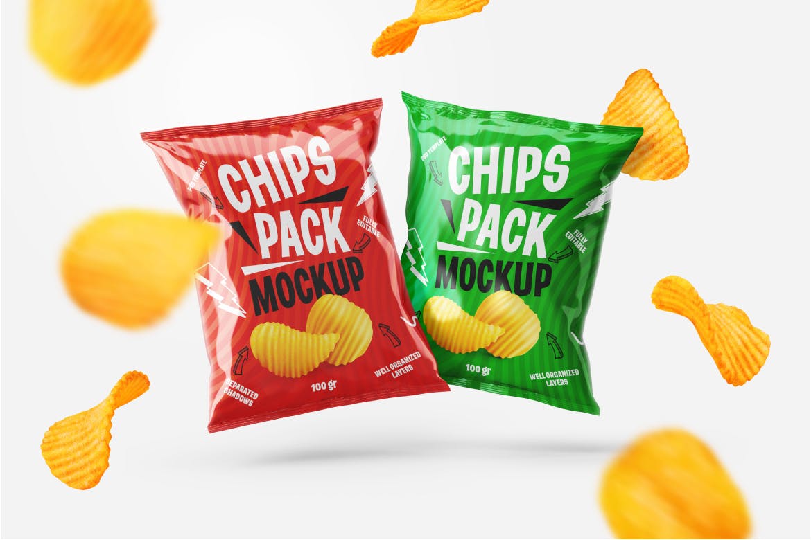 دانلود موکاپ بسته بندی چیپس Potato Chips Package Mockup