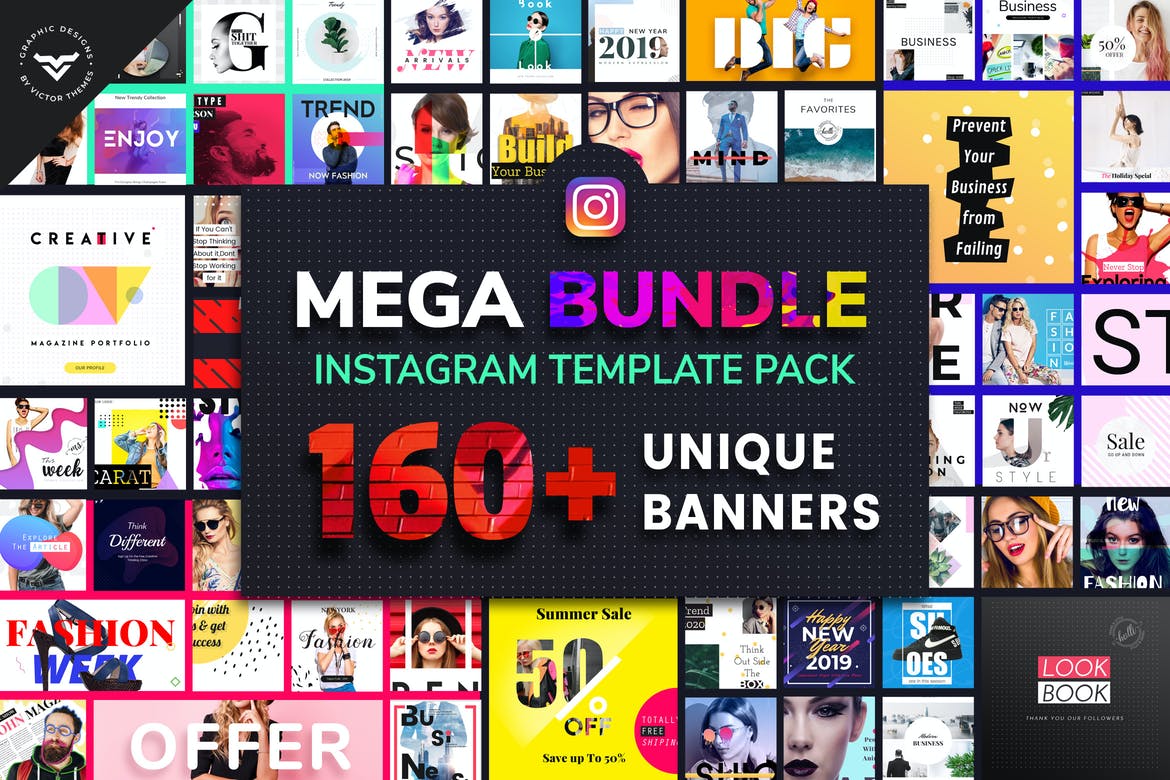 دانلود بسته مگا باندل 160 تایی اینستاگرام Instagram Mega Bundle Template Pack