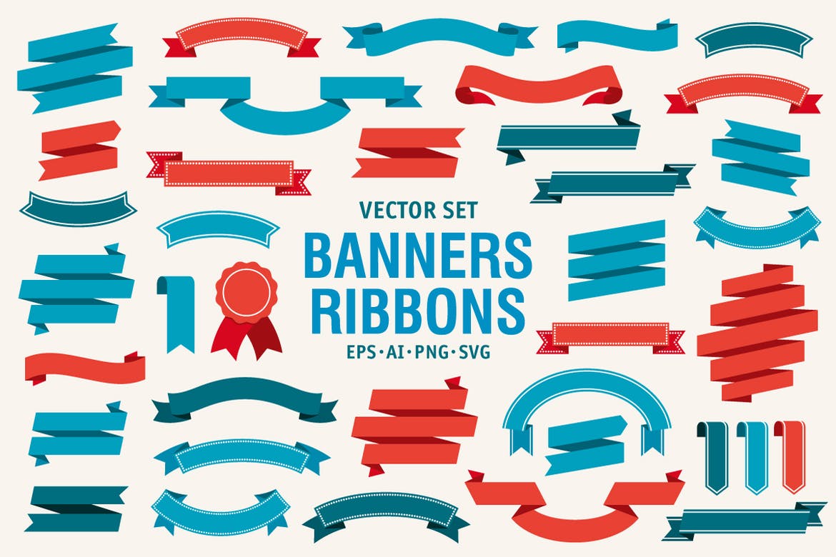دانلود مجموعه وکتور بنرهای روبانی Vector Ribbon Banners Big Set