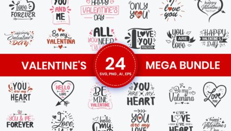 دانلود بسته SVG طراحی ولنتاین Valentine's Mega Bundle SVG Cut Files