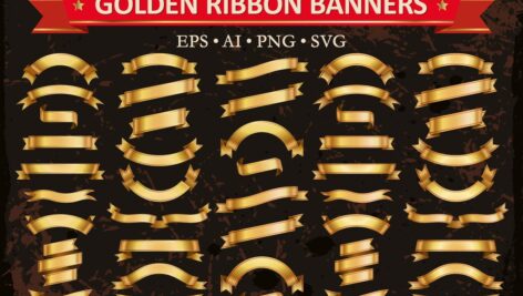 دانلود مجموعه بزرگ وکتور روبان و بنر طلایی Golden Ribbon Banners Vector Set