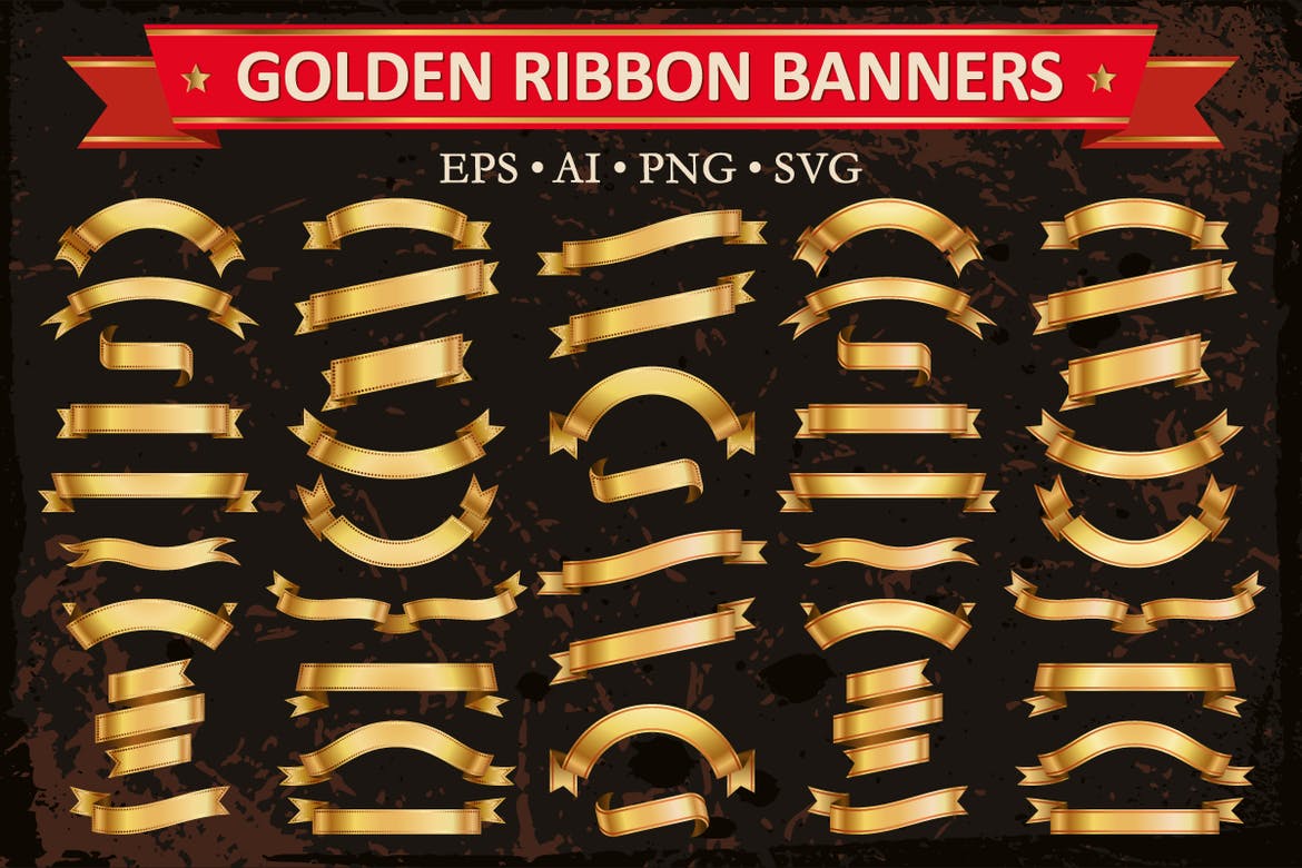 دانلود مجموعه بزرگ وکتور روبان و بنر طلایی Golden Ribbon Banners Vector Set