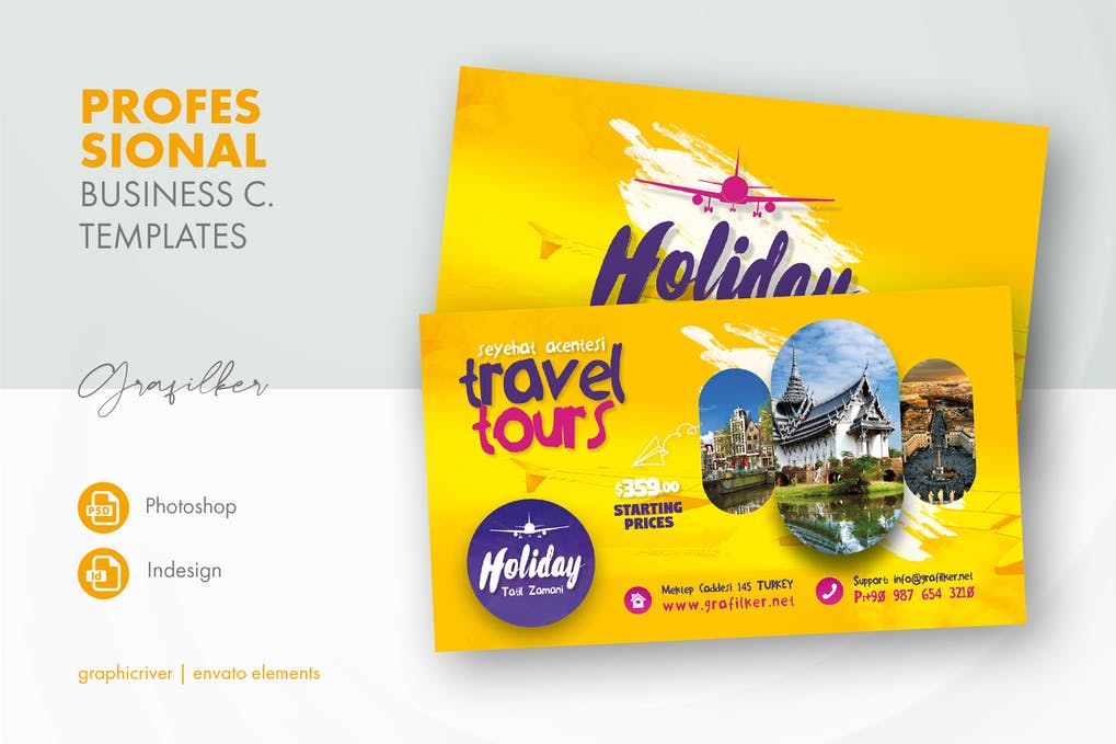 دانلود کارت ویزیت لایه باز آژانس های مسافرتی Travel Tours Business Card