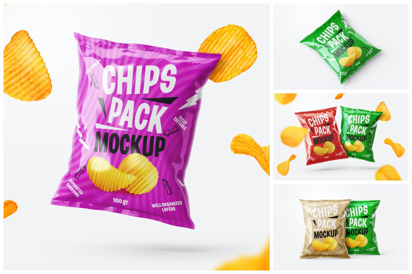 دانلود موکاپ بسته بندی چیپس Potato Chips Package Mockup