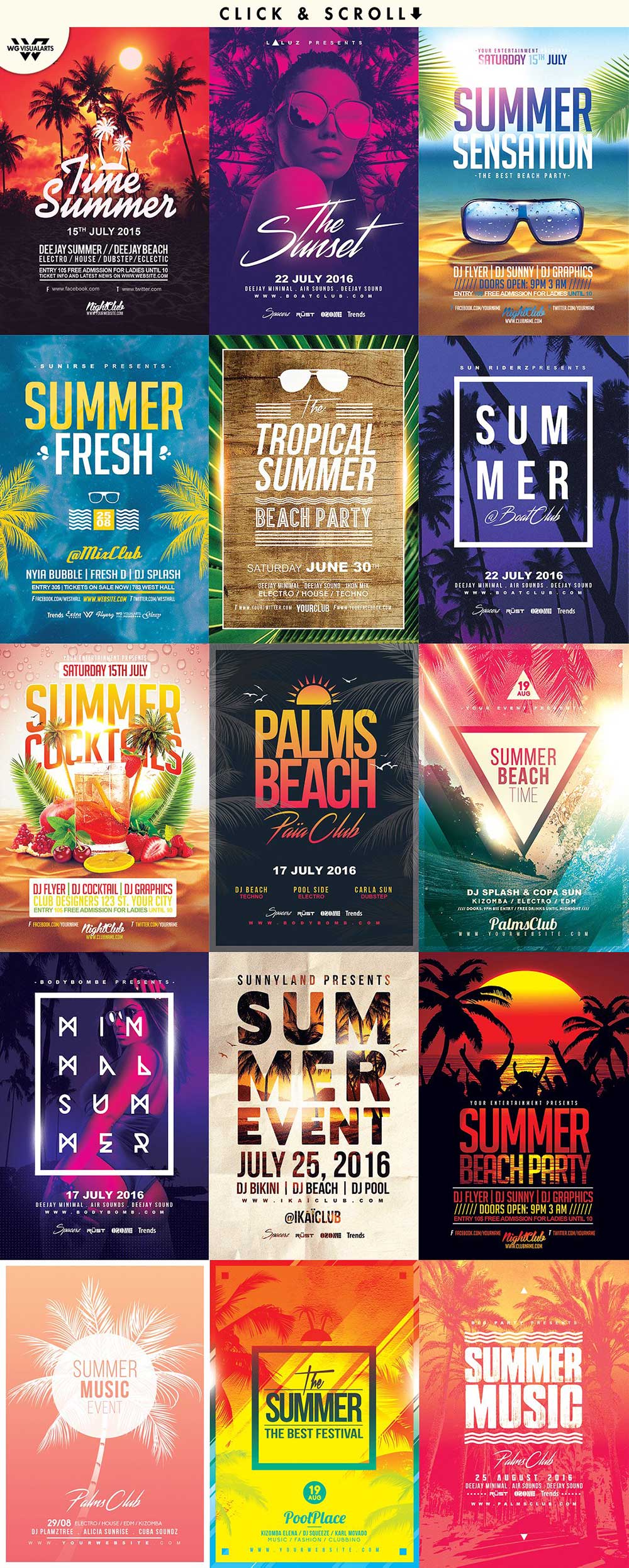 دانلود 15 تراکت لایه باز تبلیغاتی Summer Beach Flyer Bundle 