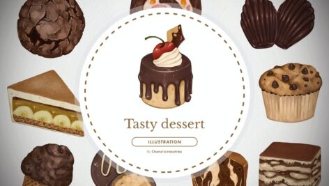 دانلود تصاویر دسر شکلاتی خوشمزه Tasty Chocolate Dessert Handdrawn Illustration