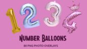 دانلود 80 عدد بالن اعدا روکش Number Balloons Photo Overlays