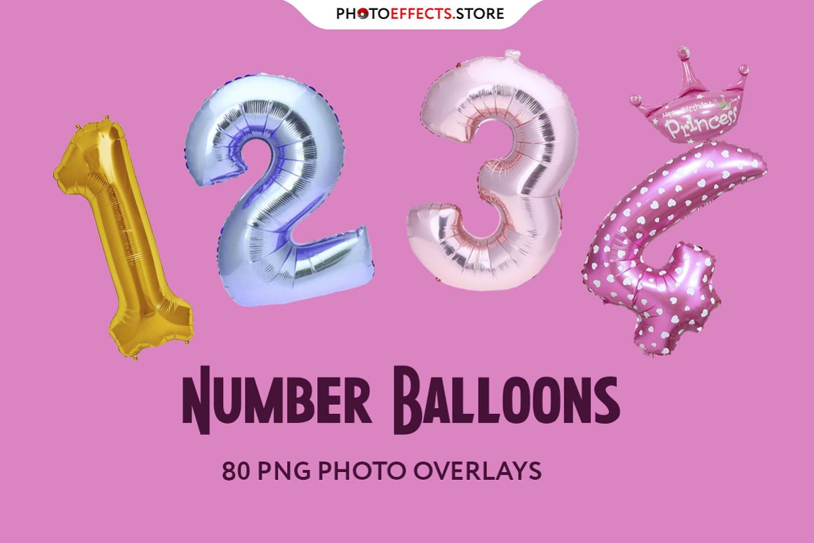 دانلود 80 عدد بالن اعدا روکش Number Balloons Photo Overlays