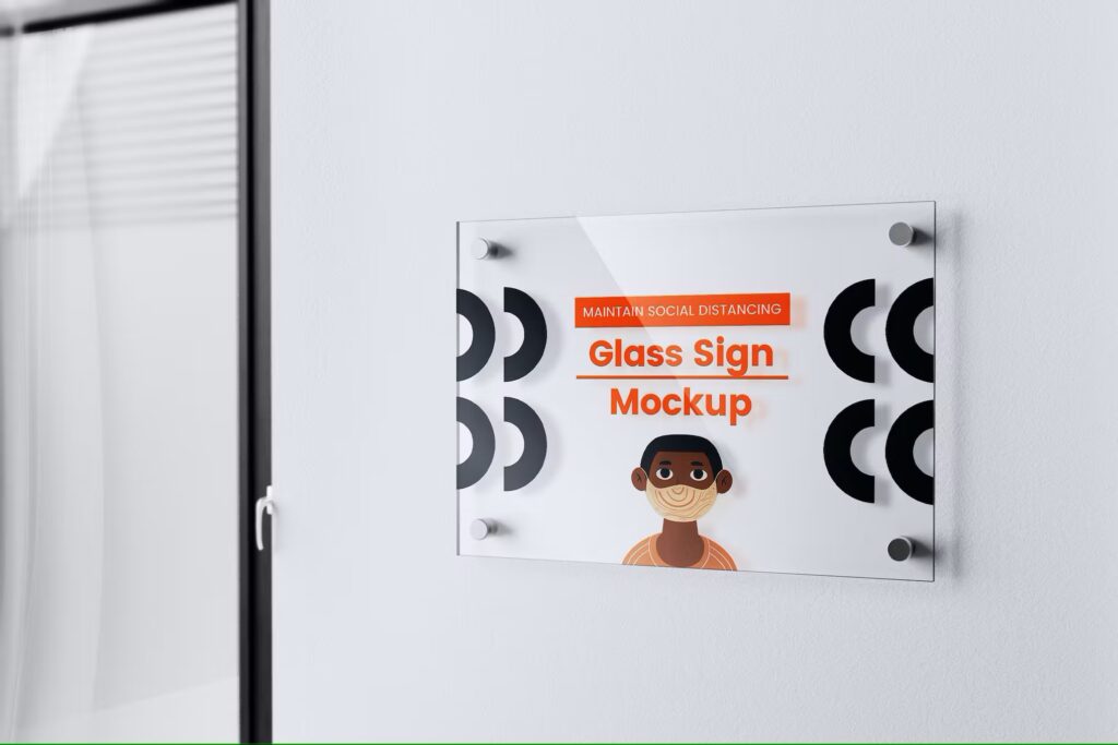 موکاپ علامت شیشه ای Landscape Glass Sign