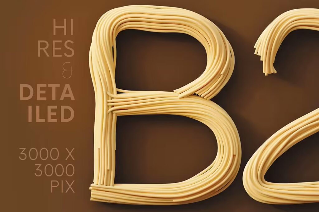 حروف سه بعدی اسپاگتی