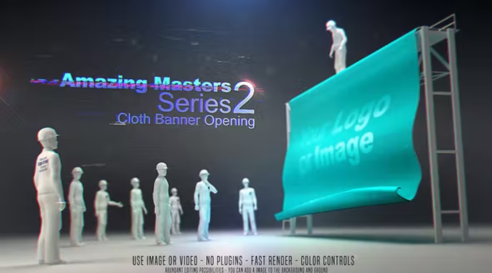 پروژه افترافکت تیزر تبلیغاتی روی بنر پارچه ای Amazing Masters Cloth Banner Opening