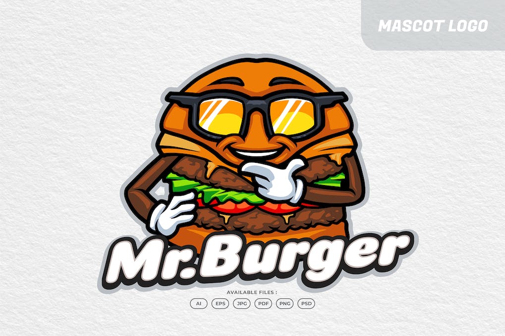لوگوی کارتونی همبرگر Burger Cartoon Mascot Logo