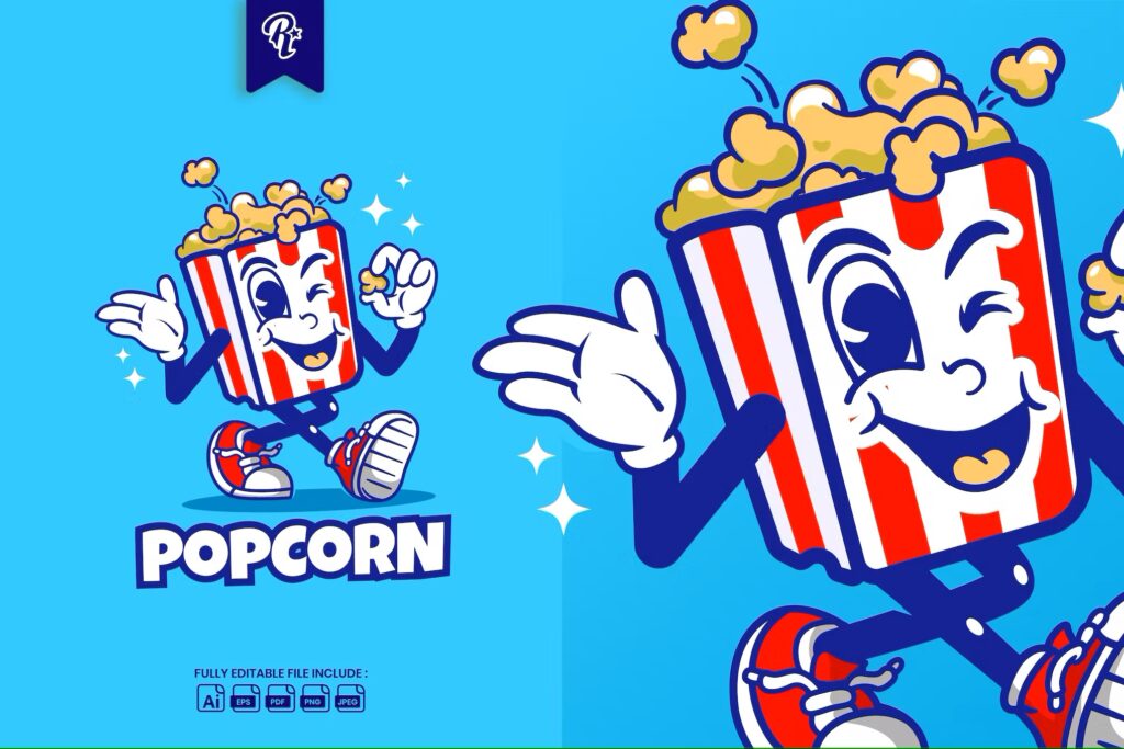 لوگوی لوگوی کارتونی پاپ کورن Funky Popcorn Cartoon Logo