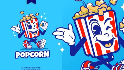 لوگوی کارتونی پاپ کورن Funky Popcorn Cartoon Logo