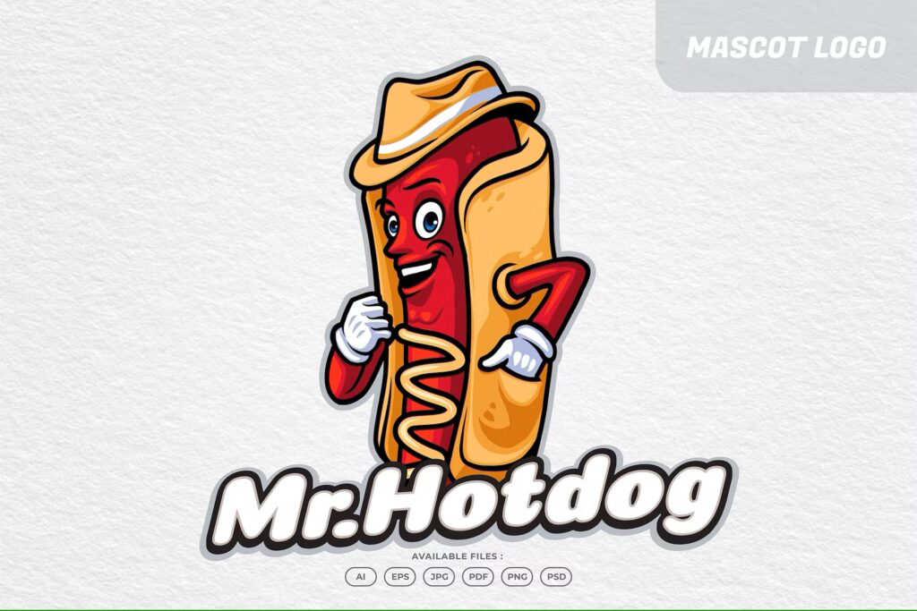 لوگوی کارتونی هات داگ Hotdog Cartoon Mascot Logo
