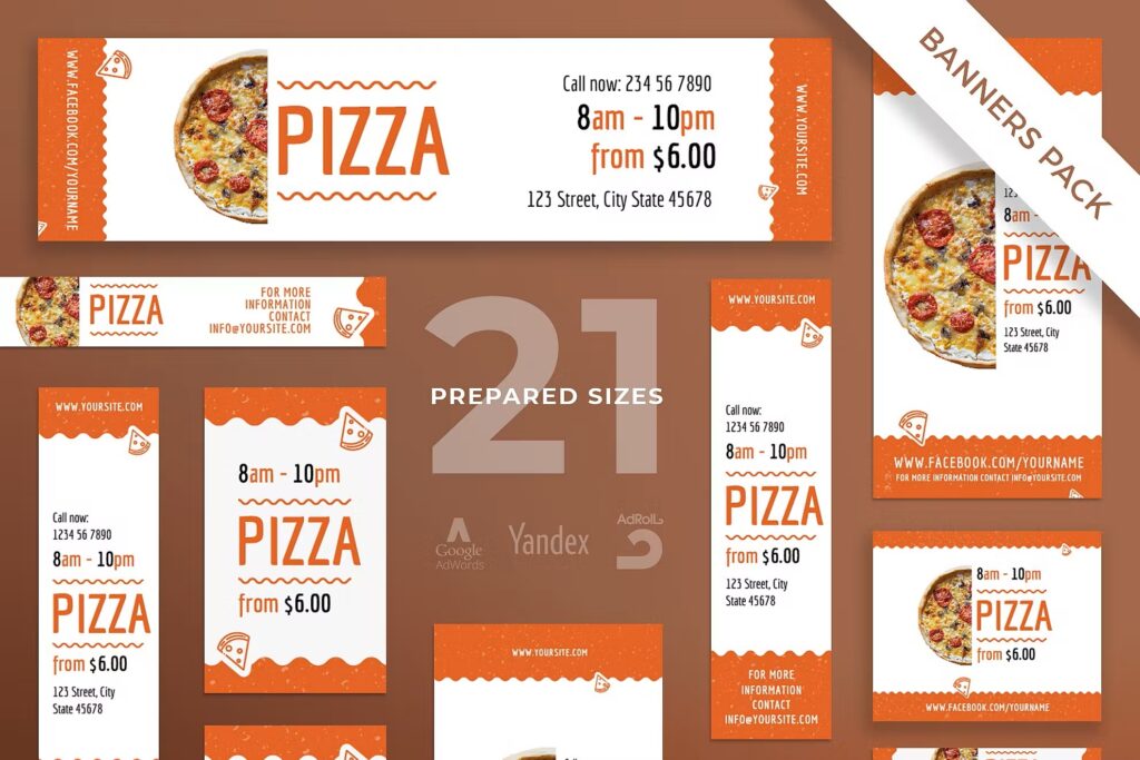 مجموعه بنر رستوران پیتزا Pizza Restaurant Banner Pack
