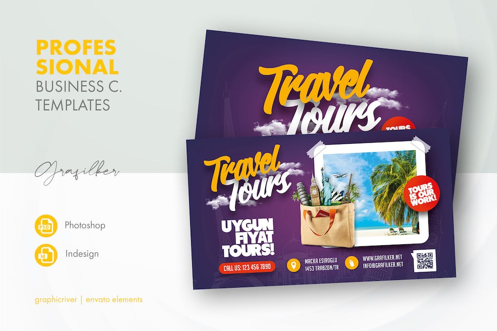 دانلود کارت ویزیت آژانس تورهای مسافرتی Travel Tours Business Card