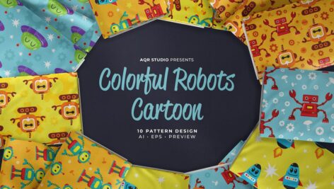 دانلود مجموعه پترن کارتون ربات های رنگارنگ Colorful Robots Cartoon