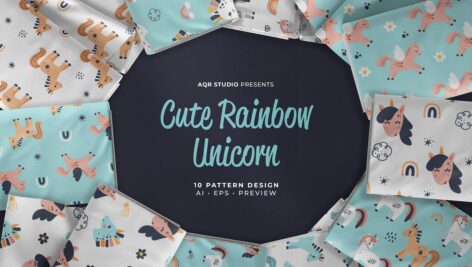 دانلود مجموعه پترن تکشاخ رنگین کمان Cute Rainbow Unicorn
