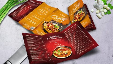 دانلود منوی لایه باز رستوران Curry Indian Trifold Food Menu A4 & US Letter