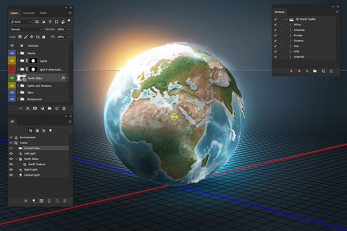 دانلود لایه باز کره زمین سه بعدی Photoshop 3D World Earth Globe 