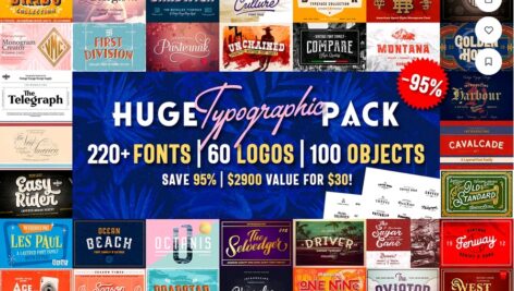 دانلود ۲۲۱ فونت + ۶۰ لوگوی حرفه ای Huge Typographic Pack and 60 Logos